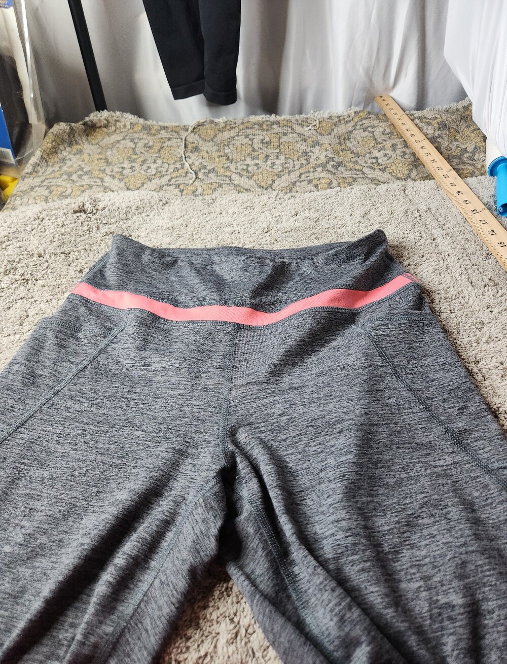 Women's Grey Athletic Leggings with Pink Waistband - Tek Gear Drytek - L